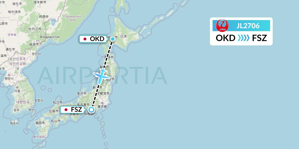 JL2706 Japan Airlines Flight Map: Sapporo to Shizuoka