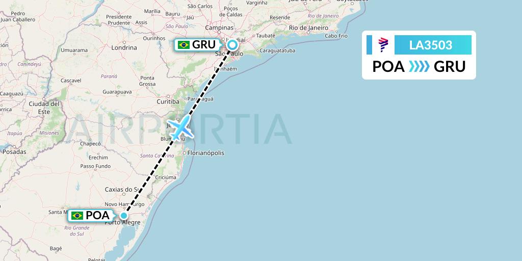 LA3503 LAN Airlines Flight Map: Porto Alegre to Sao Paulo
