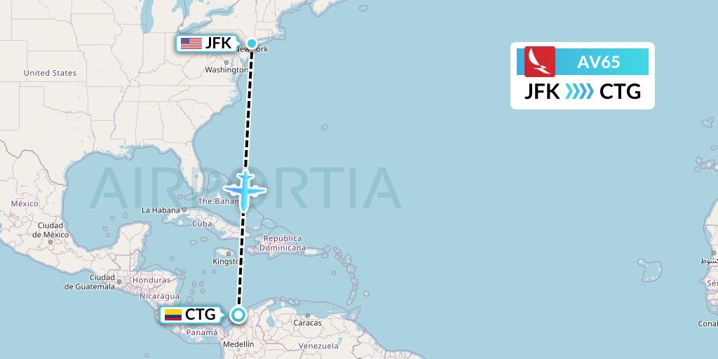 AV65 Avianca Flight Map: New York to Cartagena