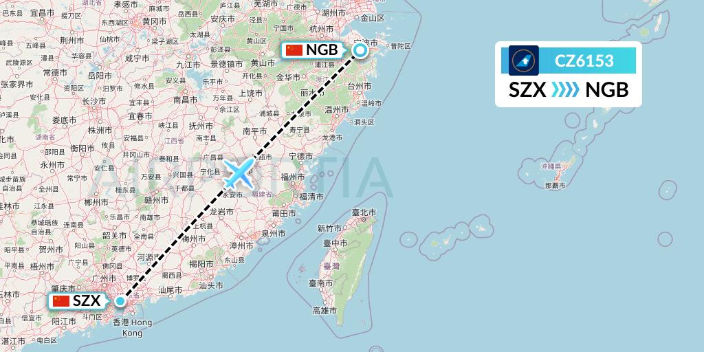 CZ6153 China Southern Airlines Flight Map: Shenzhen to Ningbo
