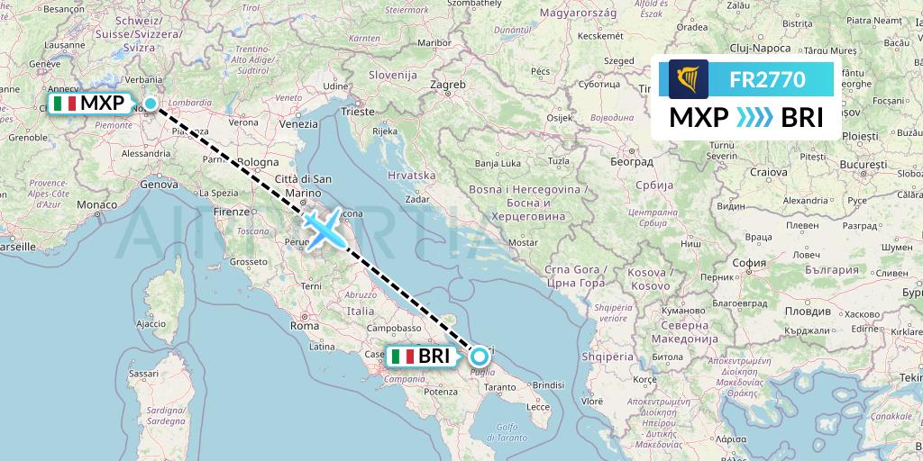 FR2770 Ryanair Flight Map: Milan to Bari