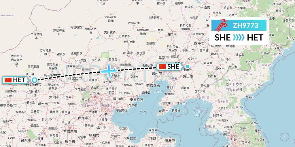 ZH9773 Shenzhen Airlines Flight Map: Shenyang to Hohhot