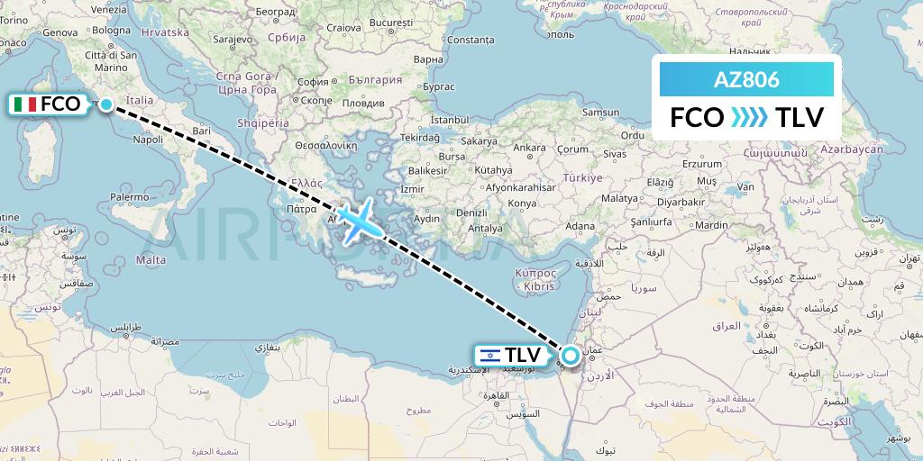 AZ806 ITA Airways Flight Map: Rome to Tel Aviv