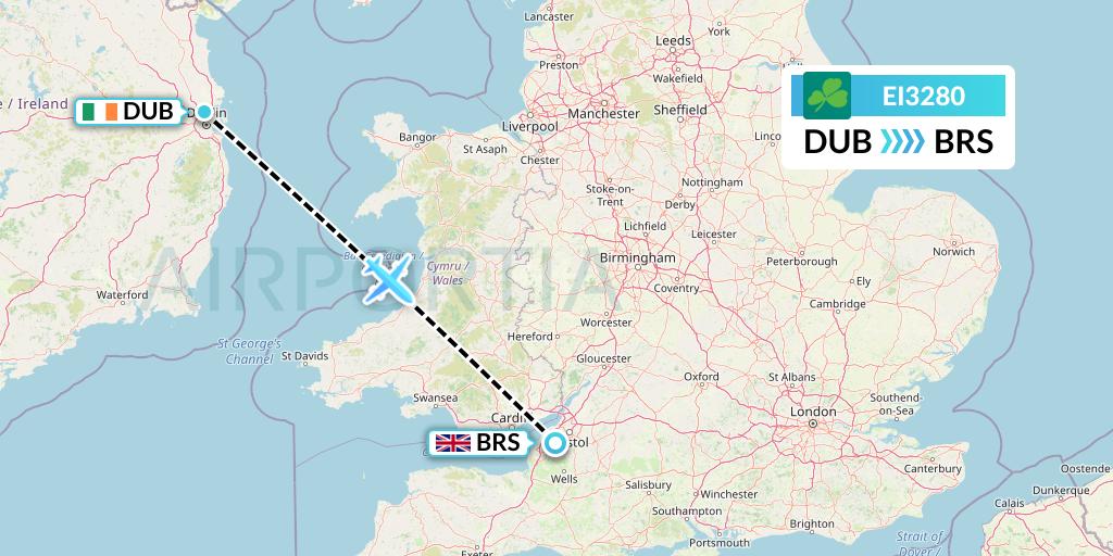 EI3280 Aer Lingus Flight Map: Dublin to Bristol
