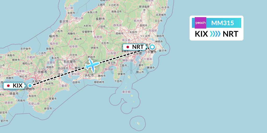 MM315 Peach Aviation Flight Map: Osaka to Tokyo