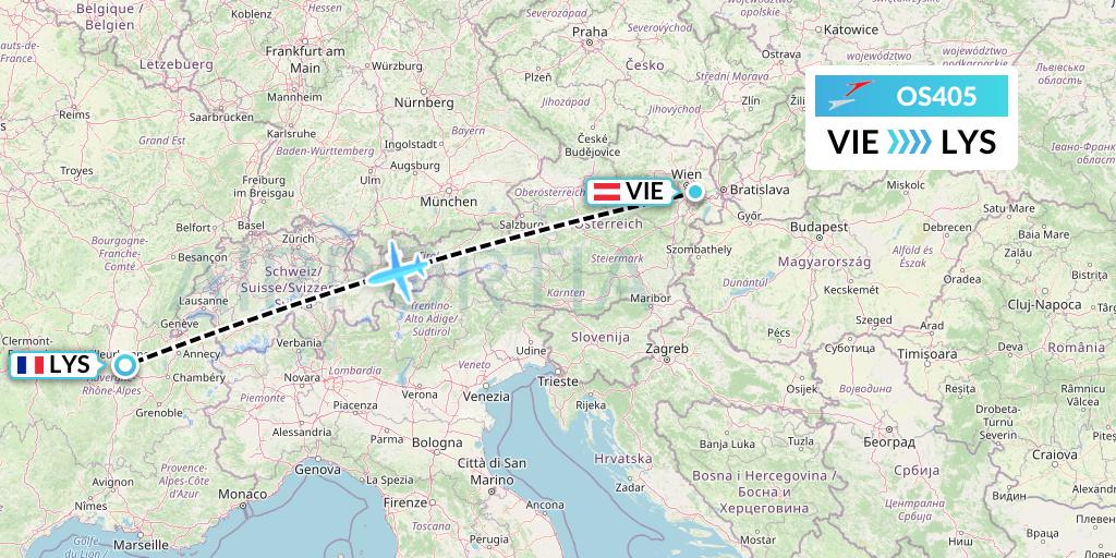 OS405 Austrian Airlines Flight Map: Vienna to Lyon