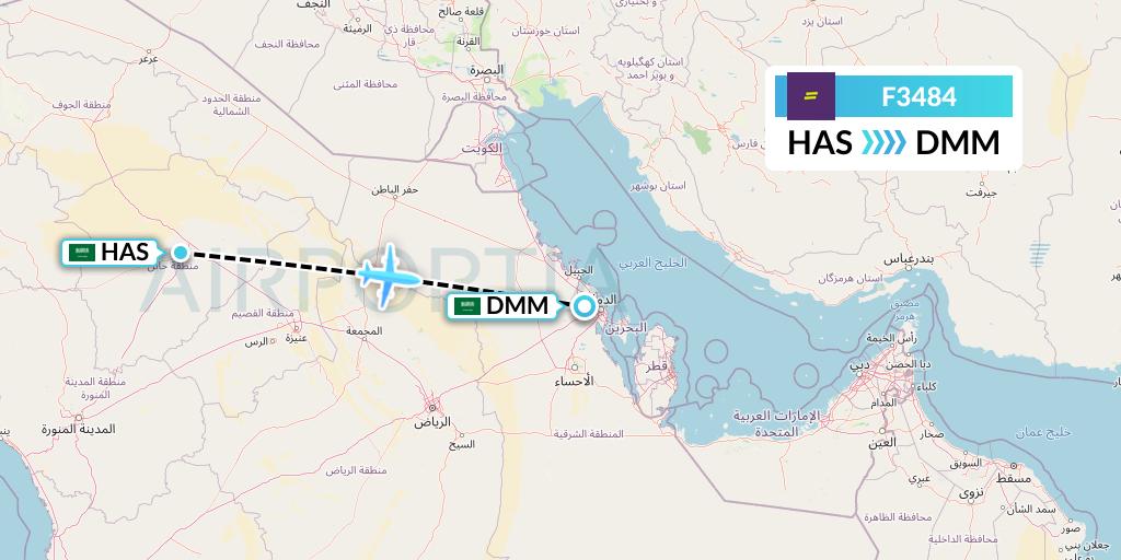 F3484 flydeal Flight Map: Ha'il to Dammam