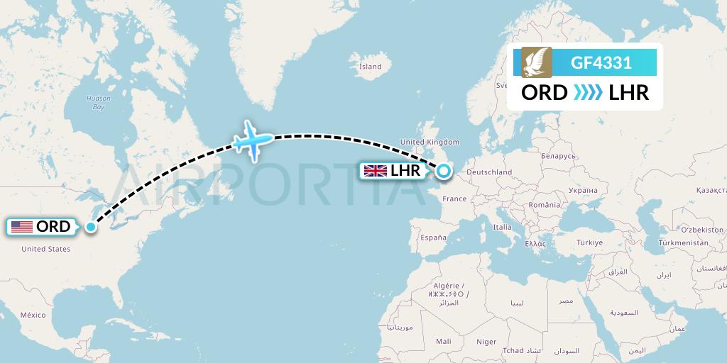 GF4331 Gulf Air Flight Map: Chicago to London