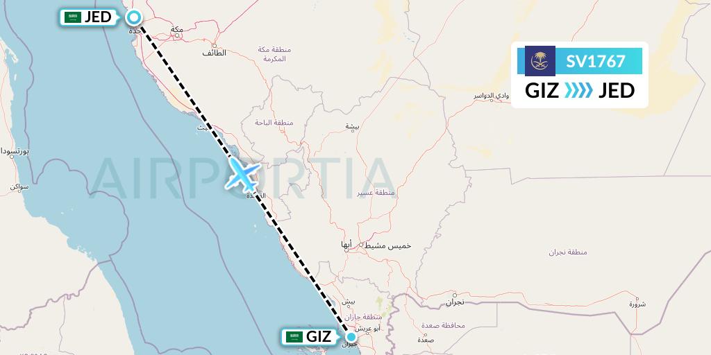 SV1767 Saudi Arabian Airlines Flight Map: Jizan to Jeddah