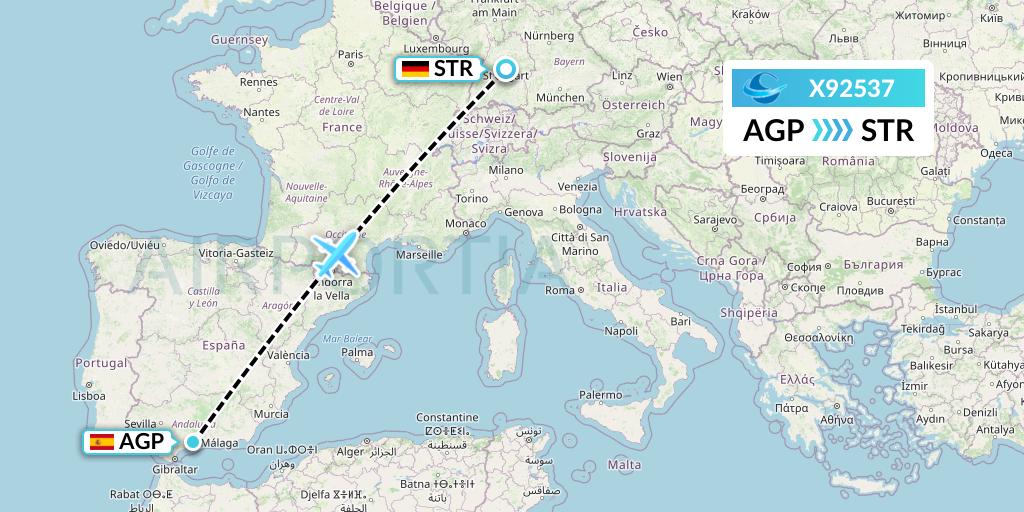 X92537 Avion Express Flight Map: Malaga to Stuttgart