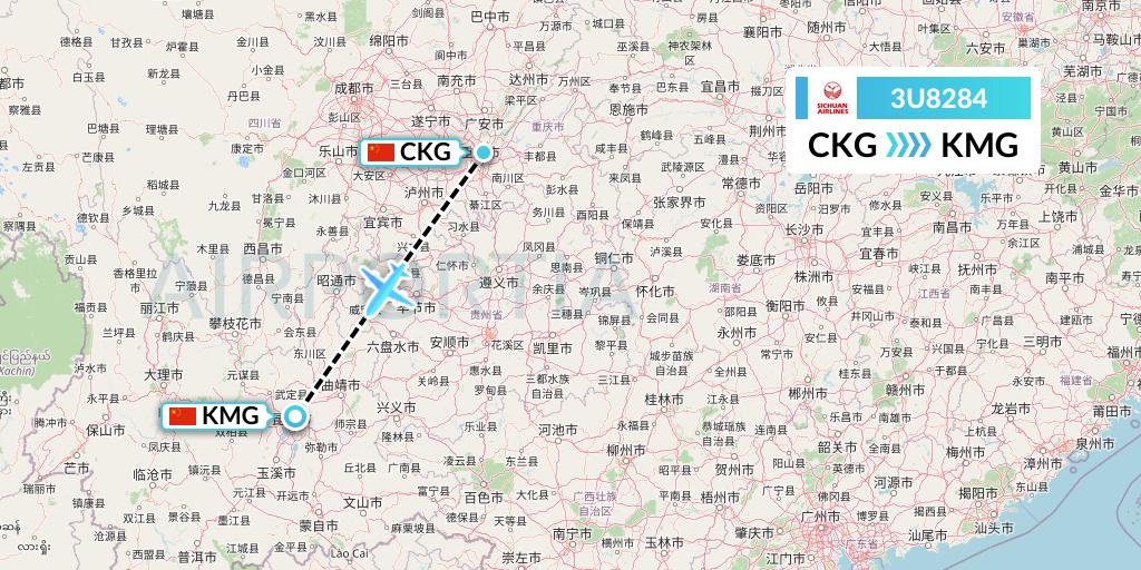 3U8284 Sichuan Airlines Flight Map: Chongqing to Kunming