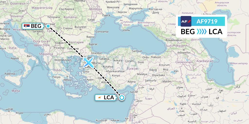 AF9719 Air France Flight Map: Belgrade to Larnaca
