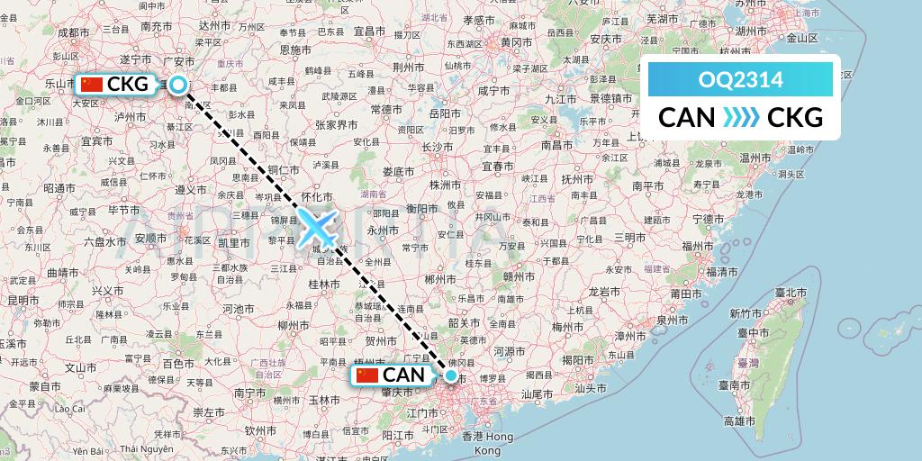 OQ2314 Chongqing Airlines Flight Map: Guangzhou to Chongqing