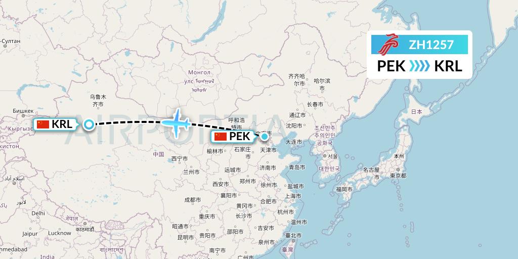 ZH1257 Shenzhen Airlines Flight Map: Beijing to Korla