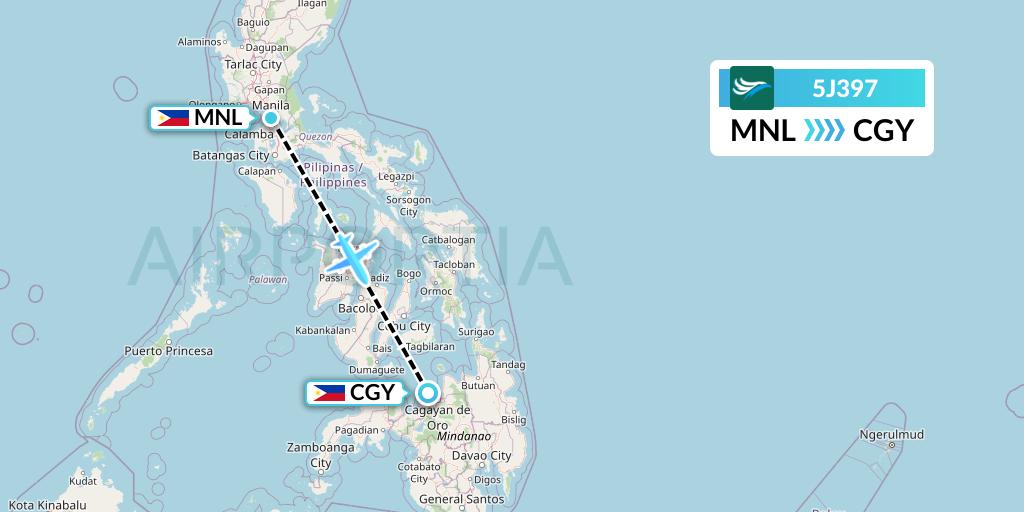 5J397 CEBU Pacific Air Flight Map: Manila to Cagayan de Oro