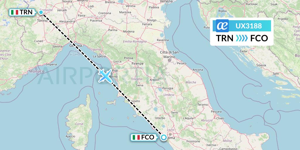 UX3188 Air Europa Flight Map: Turin to Rome