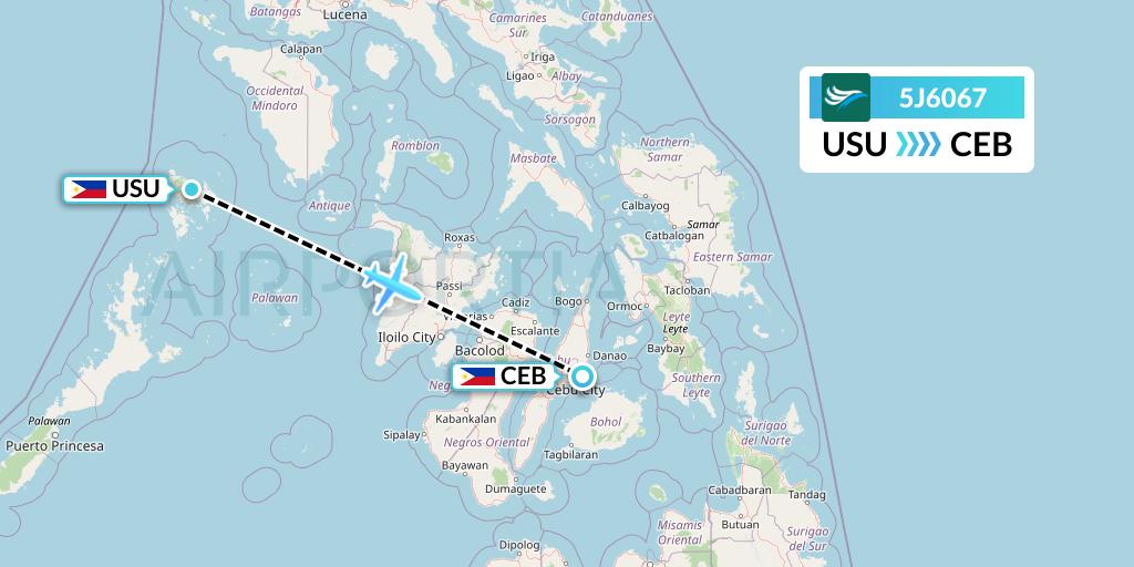 5J6067 CEBU Pacific Air Flight Map: Busuanga to Cebu