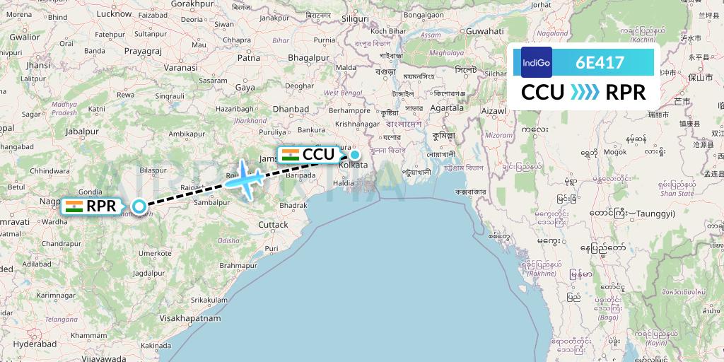 6E417 IndiGo Airlines Flight Map: Kolkata to Raipur