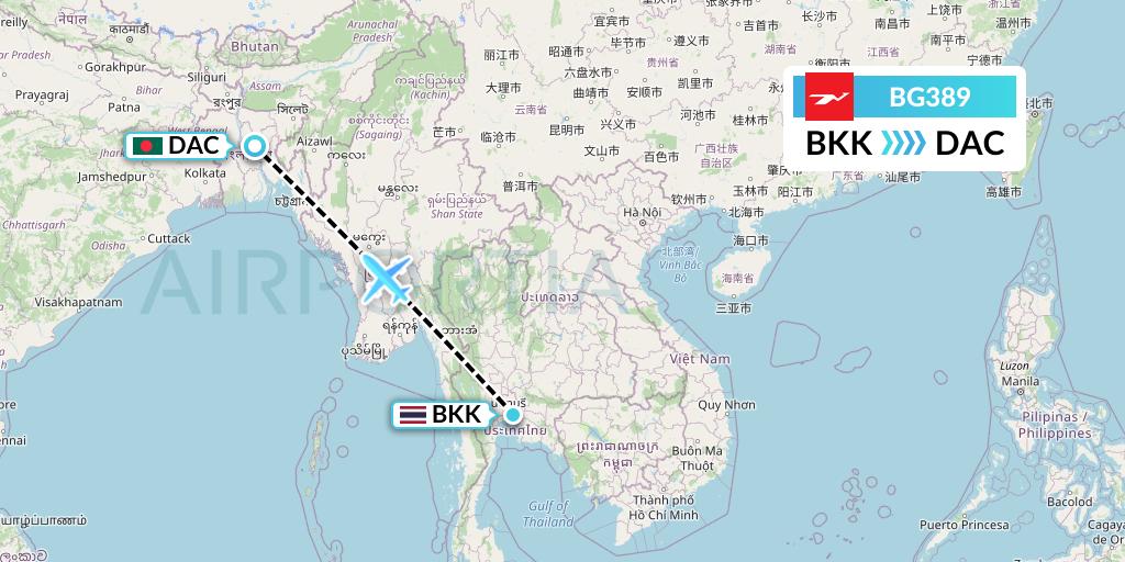 BG389 Biman Bangladesh Airlines Flight Map: Bangkok to Dhaka