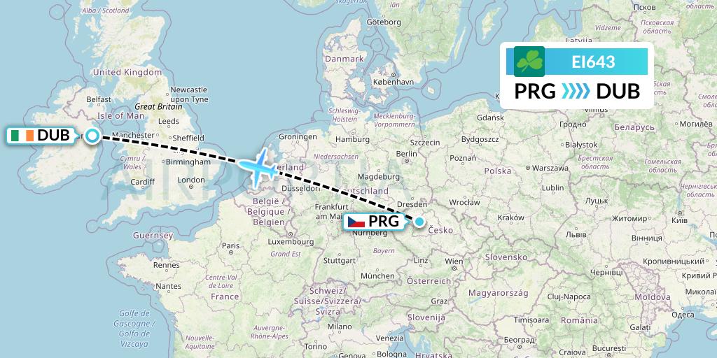 EI643 Aer Lingus Flight Map: Prague to Dublin