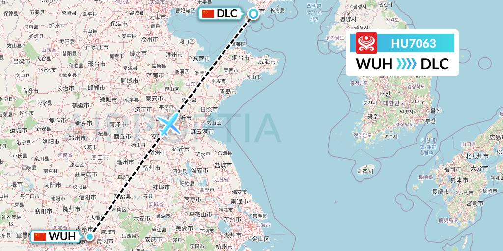 HU7063 Hainan Airlines Flight Map: Wuhan to Dalian