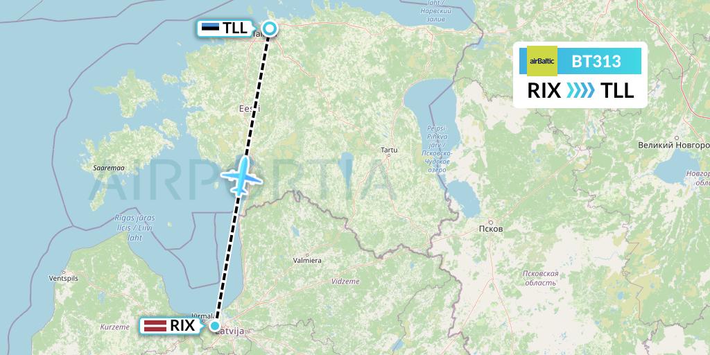 BT313 Air Baltic Flight Map: Riga to Tallinn