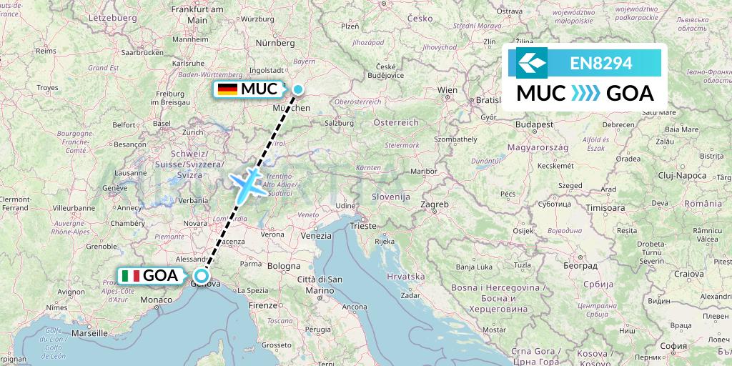 EN8294 Air Dolomiti Flight Map: Munich to Genoa