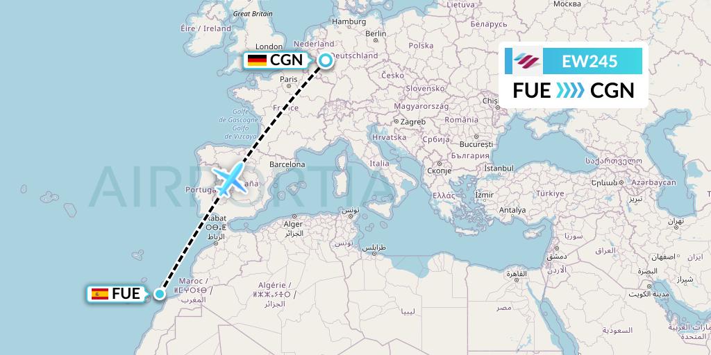 EW245 Eurowings Flight Map: Fuerteventura to Cologne