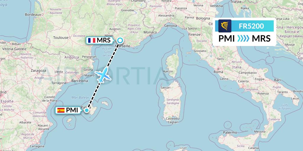 FR5200 Ryanair Flight Map: Palma de Mallorca to Marseille