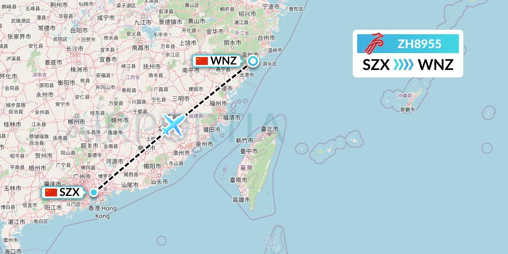 ZH8955 Shenzhen Airlines Flight Map: Shenzhen to Wenzhou
