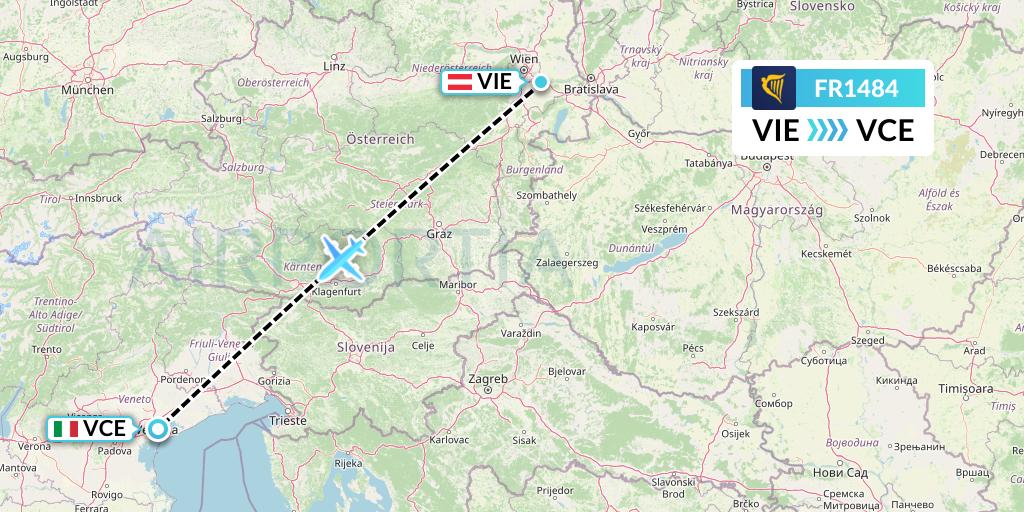 FR1484 Ryanair Flight Map: Vienna to Venice