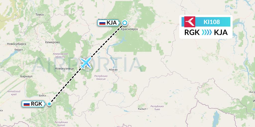 KI108 Krasavia Flight Map: Gorno-Altaysk to Krasnoyarsk