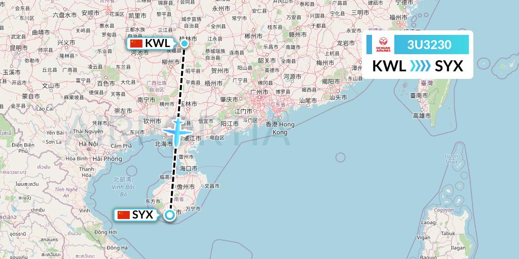 3U3230 Sichuan Airlines Flight Map: Guilin to Sanya
