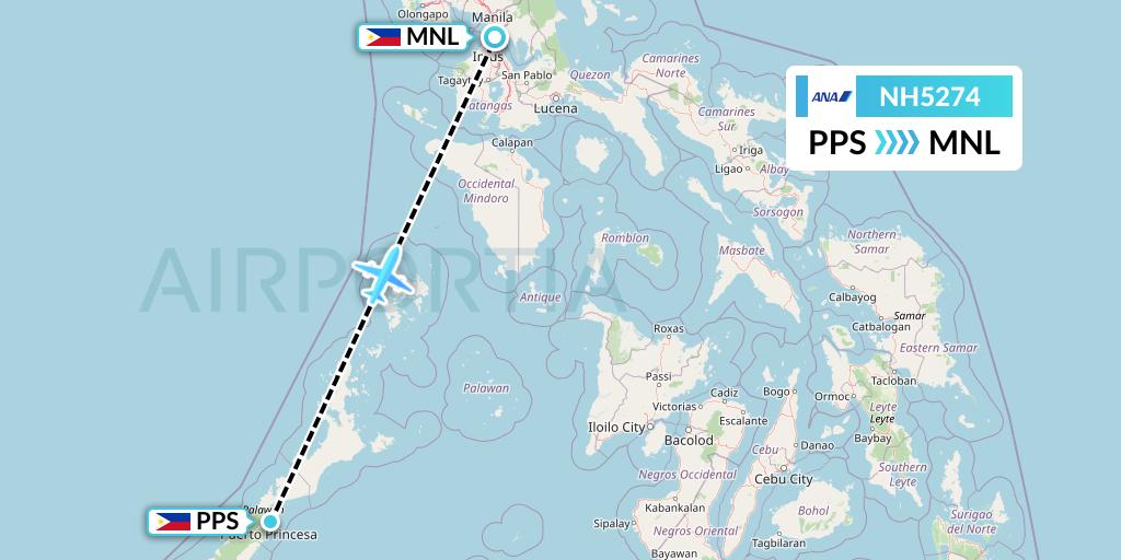 NH5274 All Nippon Airways Flight Map: Puerto Princesa City to Manila
