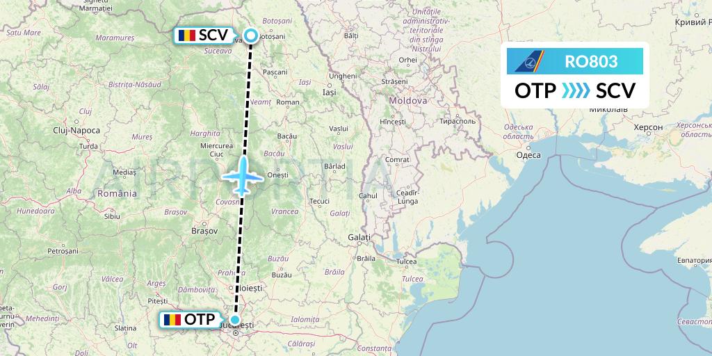 RO803 Tarom Flight Map: Bucharest to Suceava