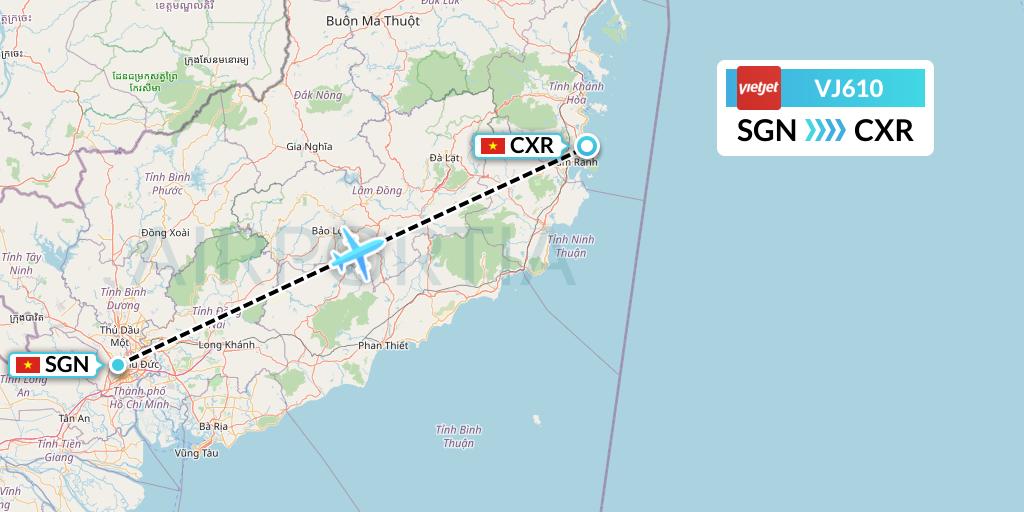 VJ610 VietJet Air Flight Map: Ho Chi Minh City to Nha Trang
