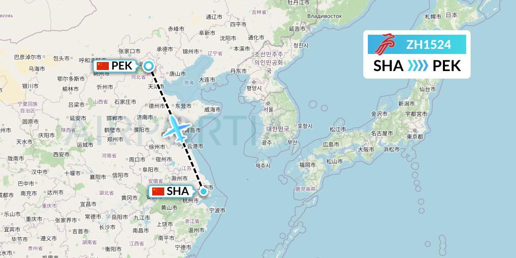 ZH1524 Shenzhen Airlines Flight Map: Shanghai to Beijing