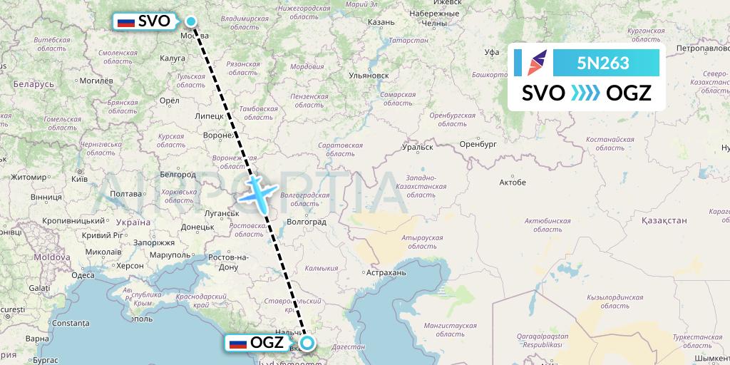 5N263 Nordavia Flight Map: Moscow to Beslan