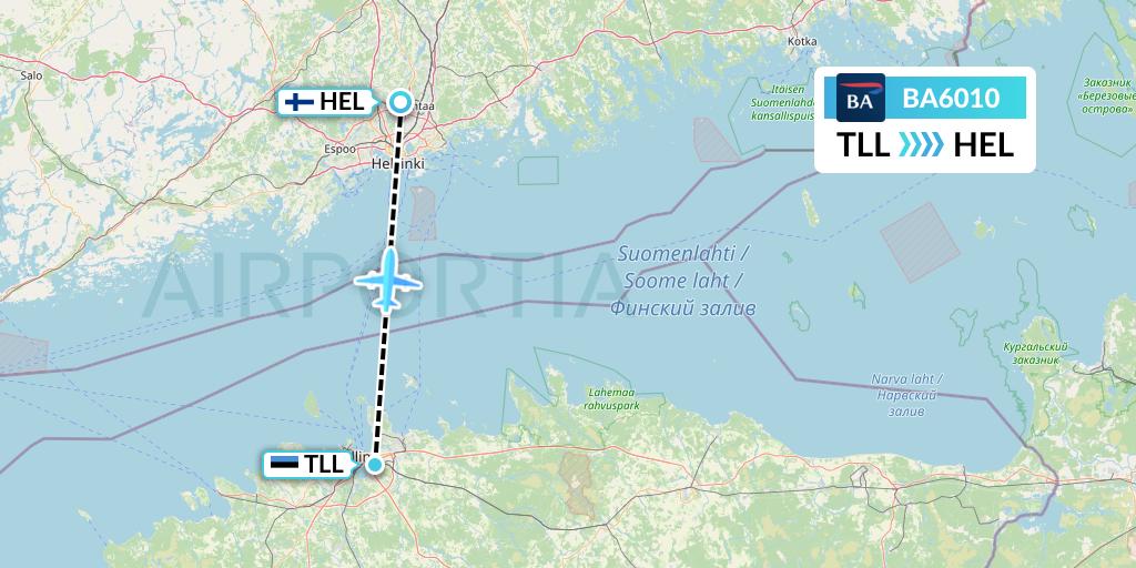 BA6010 British Airways Flight Map: Tallinn to Helsinki