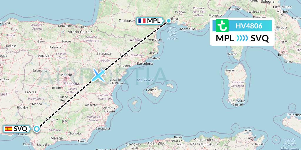 HV4806 Transavia Flight Map: Montpellier to Seville