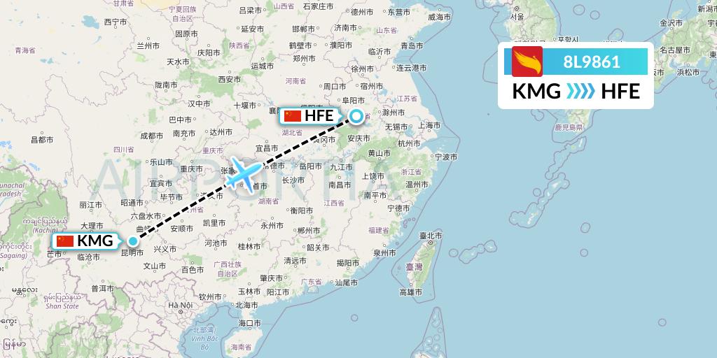 8L9861 Lucky Air Flight Map: Kunming to Hefei