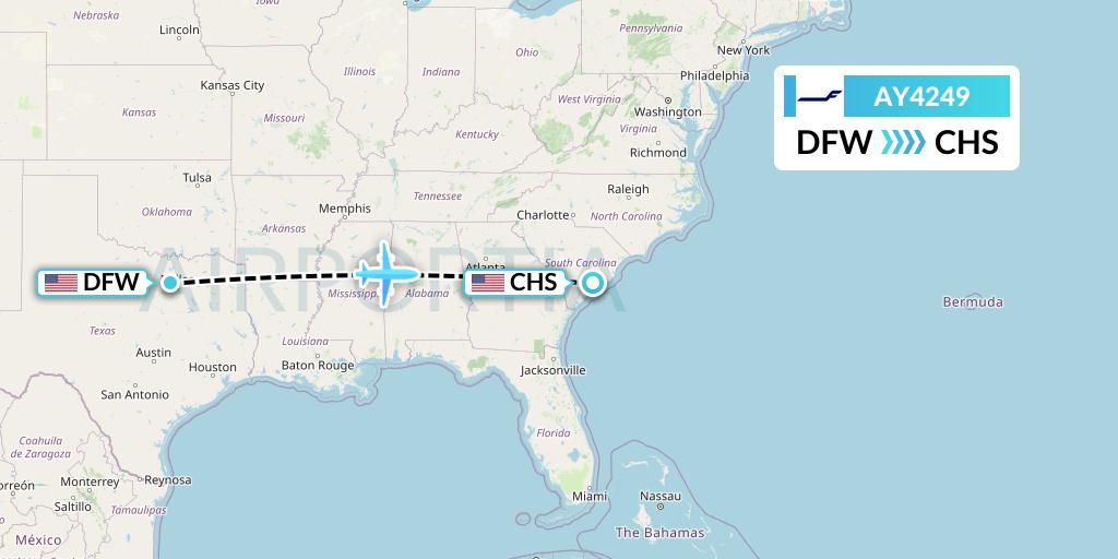 AY4249 Finnair Flight Map: Dallas to Charleston