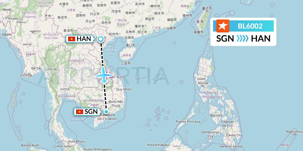 BL6002 Pacific Airlines Flight Map: Ho Chi Minh City to Hanoi