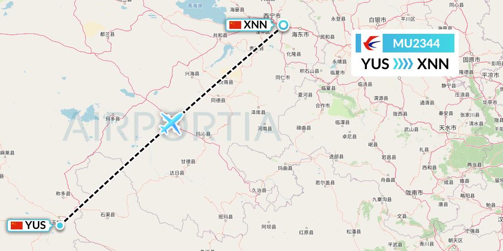 MU2344 China Eastern Airlines Flight Map: Yushu to Xining