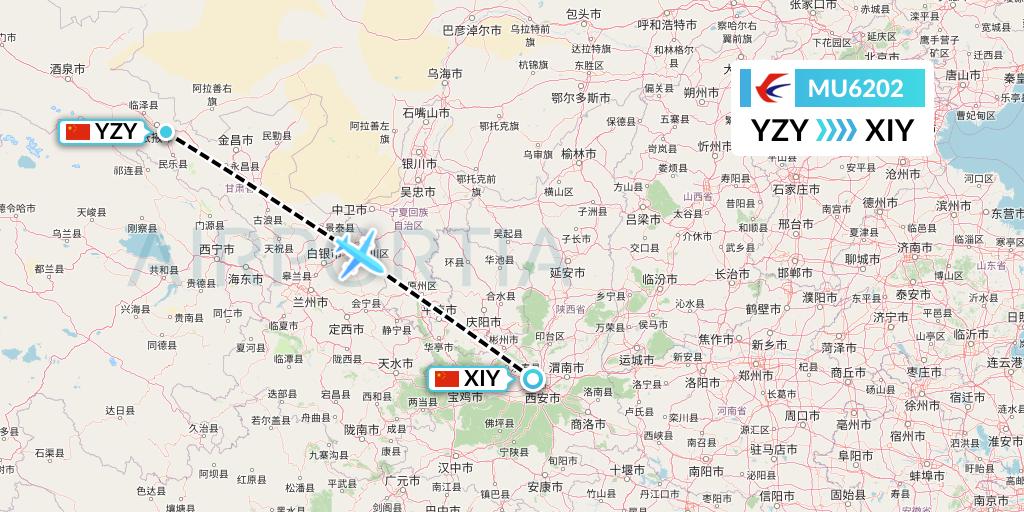 MU6202 China Eastern Airlines Flight Map: Zhangye to Xi'an