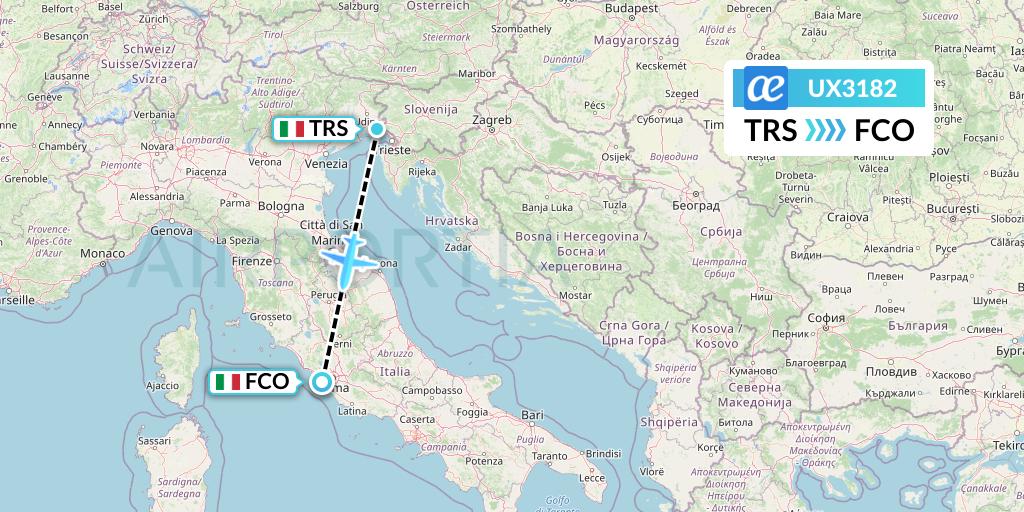 UX3182 Air Europa Flight Map: Trieste to Rome