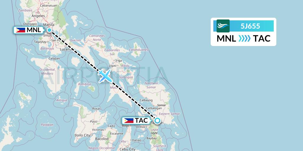 5J655 CEBU Pacific Air Flight Map: Manila to Tacloban