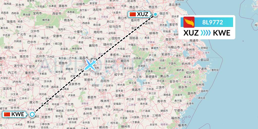 8L9772 Lucky Air Flight Map: Xuzhou to Guiyang