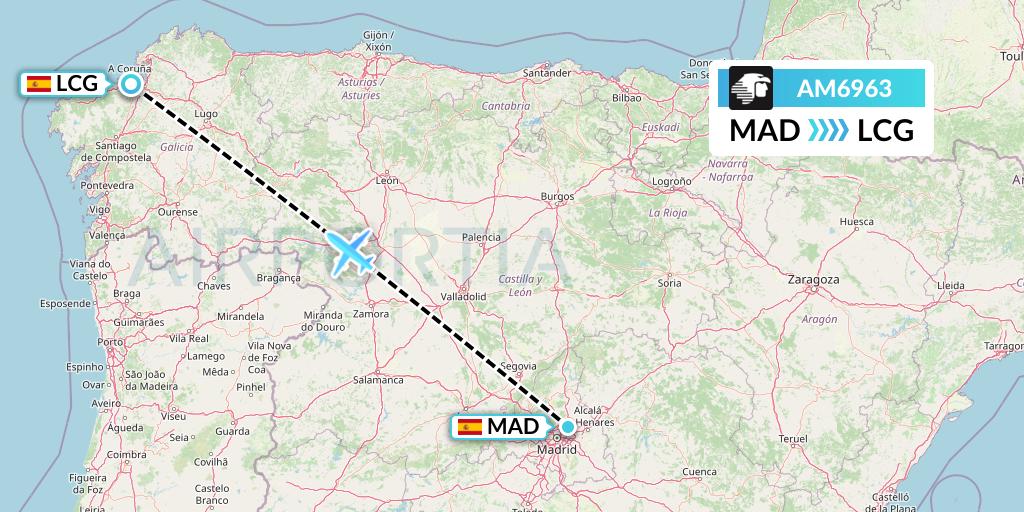 AM6963 Aeromexico Flight Map: Madrid to A Coruna