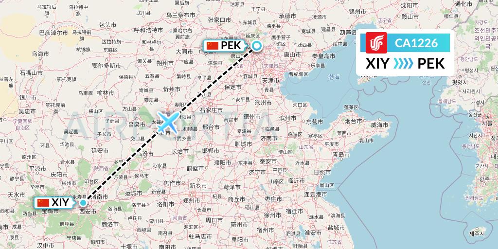 CA1226 Air China Flight Map: Xi'an to Beijing